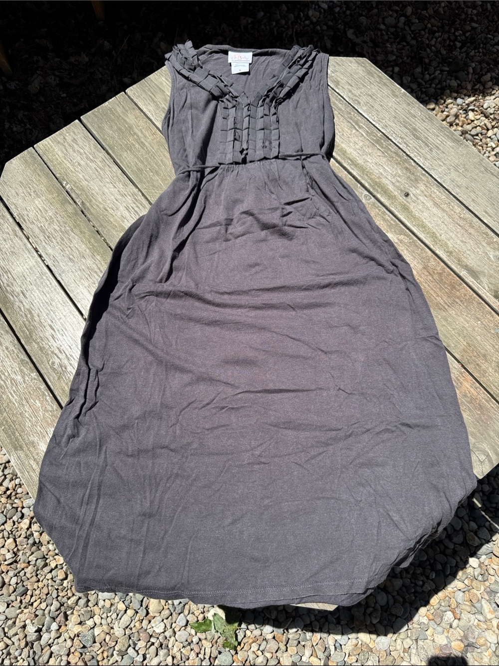 Women's Maternity Gray Ruffle-Trim Sleeveless Dress